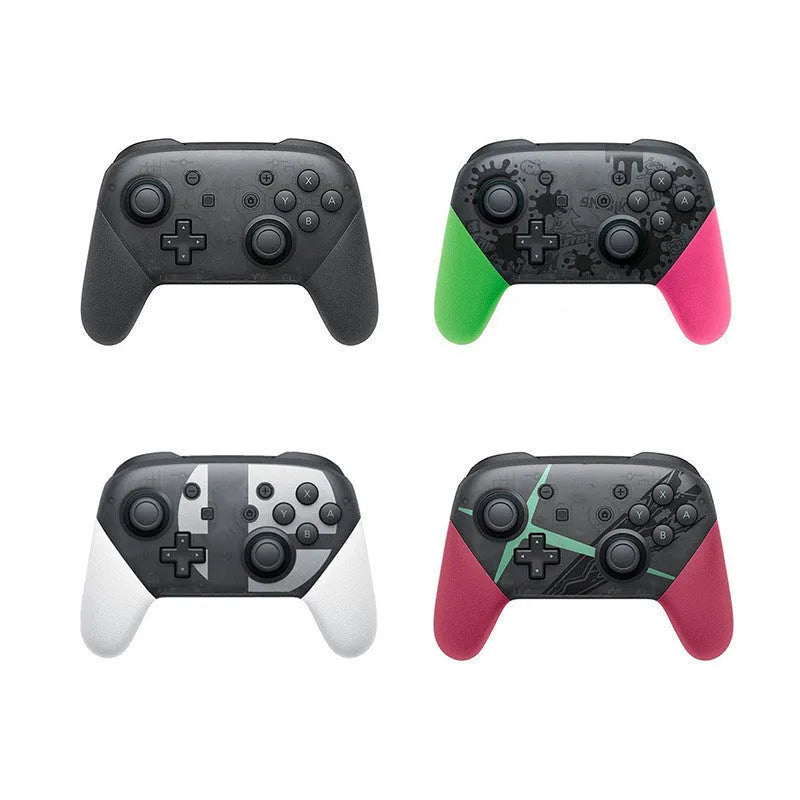 Wireless Bluetooth gamepad with vibration, available in black, white, red, and green colours.