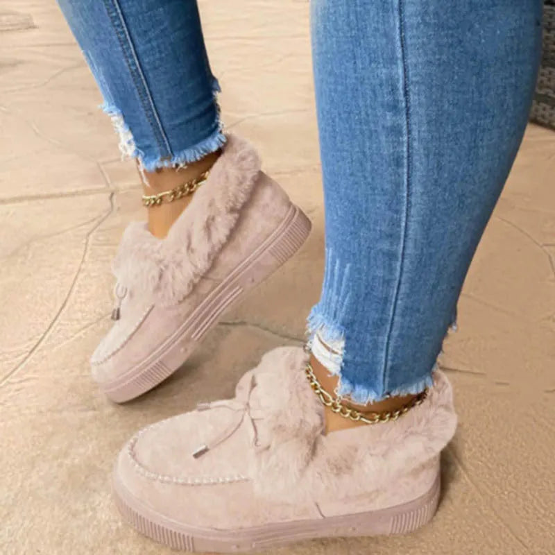 Women's warm cotton casual shoes with velvet lining and rubber non-slip sole