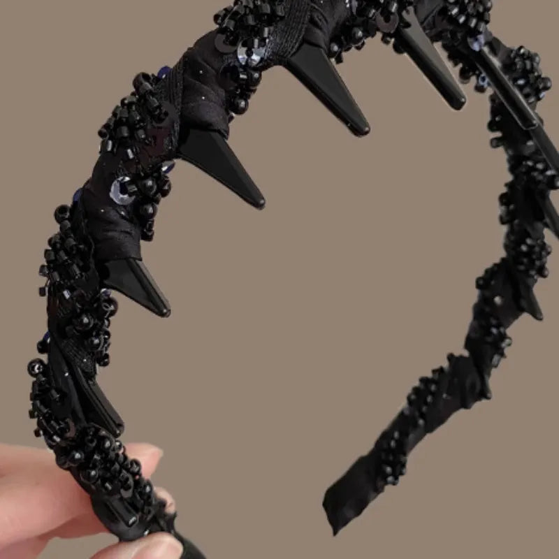 Velvet hairband with crystal wave design in red, black, or coffee colours for thick hair