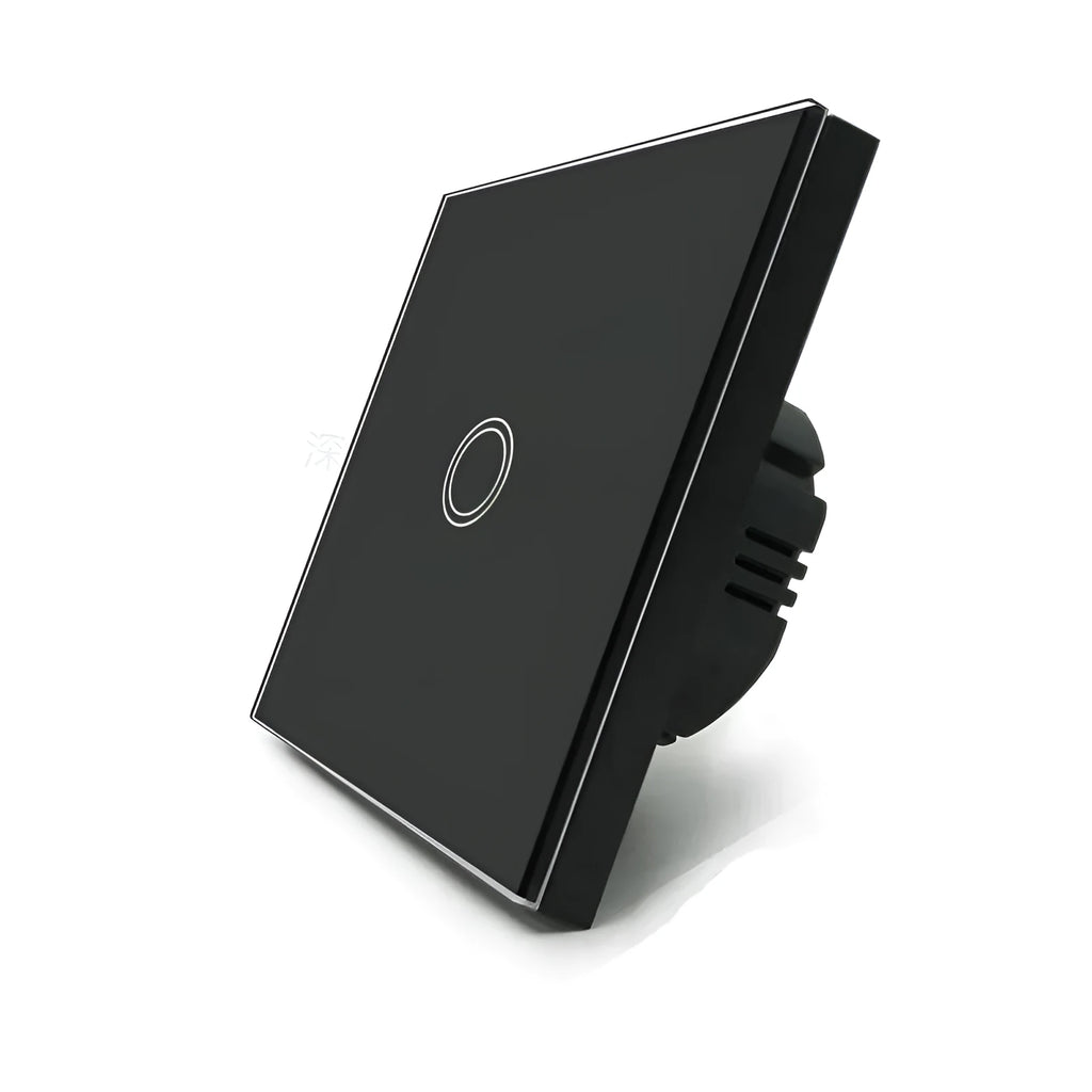 Touch switch 86-type panel in black, golden or white with tempered glass surface for lighting control