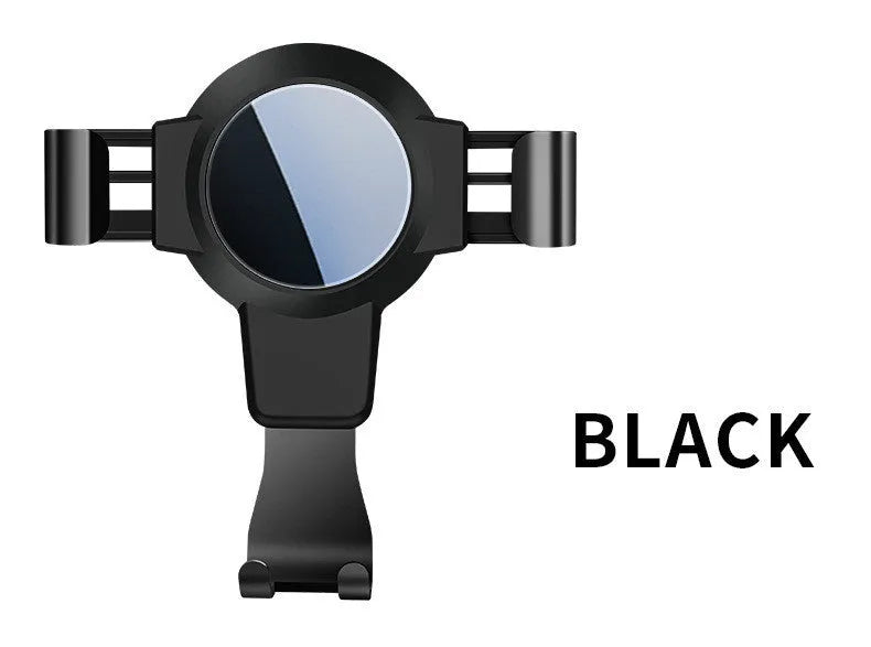 Black ABS gravity mirror car phone holder attached to a vehicle air vent.