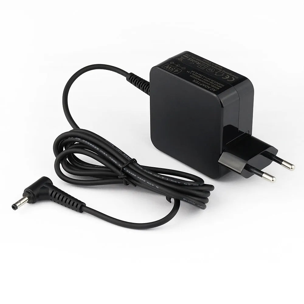 Black 45W laptop power adapter with US EU plug and DC connector cable