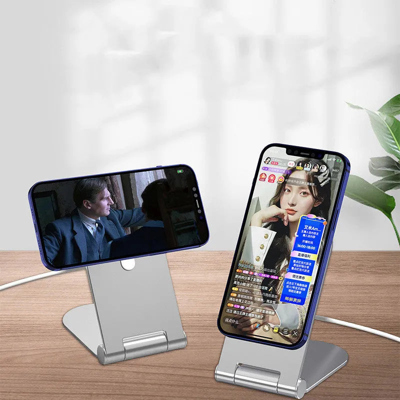 Silver aluminium alloy magnetic phone bracket for iPhone 12 with vertical adjustment mechanism