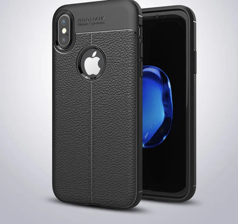 Black PU leather and silicone phone case for OnePlus 5, 5T, and 6 with screen protector