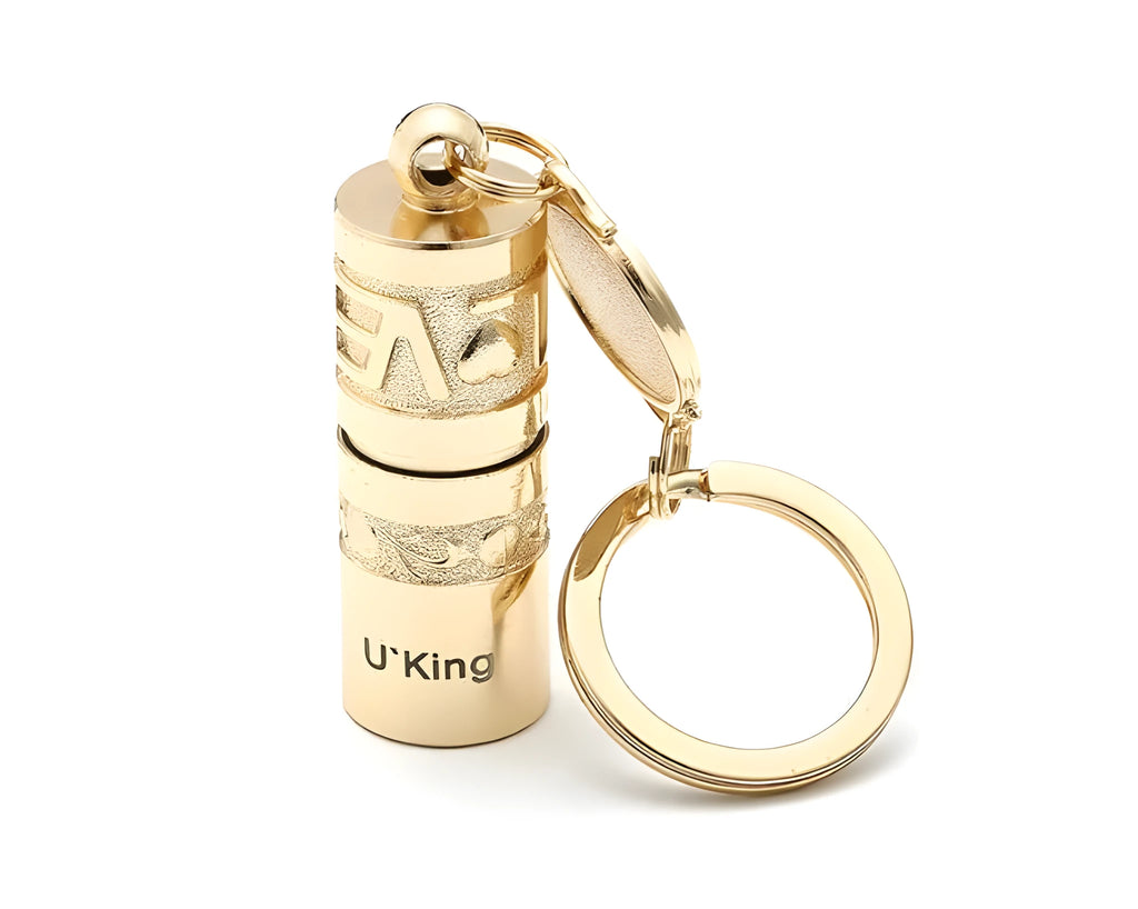 Gold zinc alloy waterproof keychain flashlight with LED light and key ring attachment