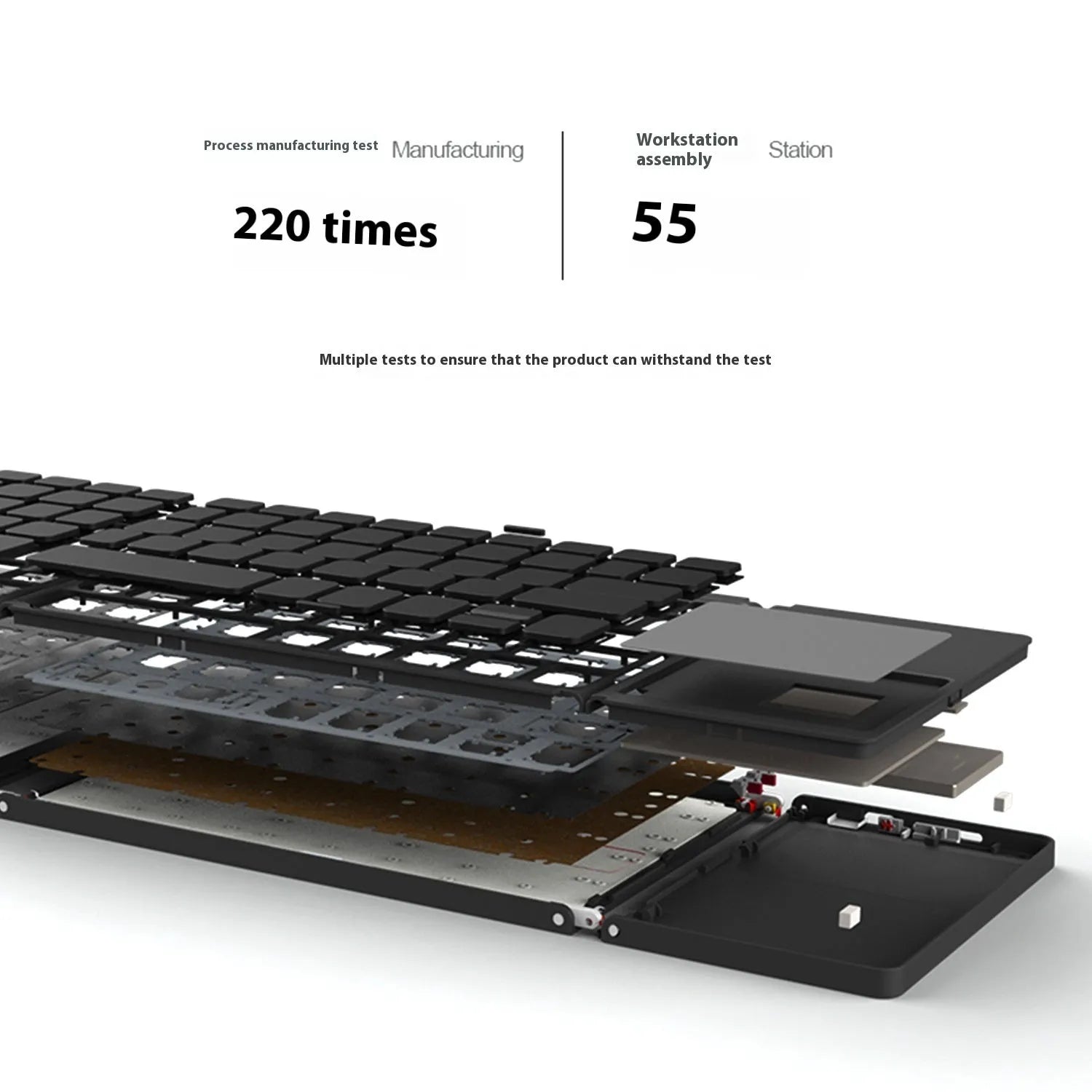 Mini tri-fold Bluetooth keyboard shown unfolded and folded, black colour option
