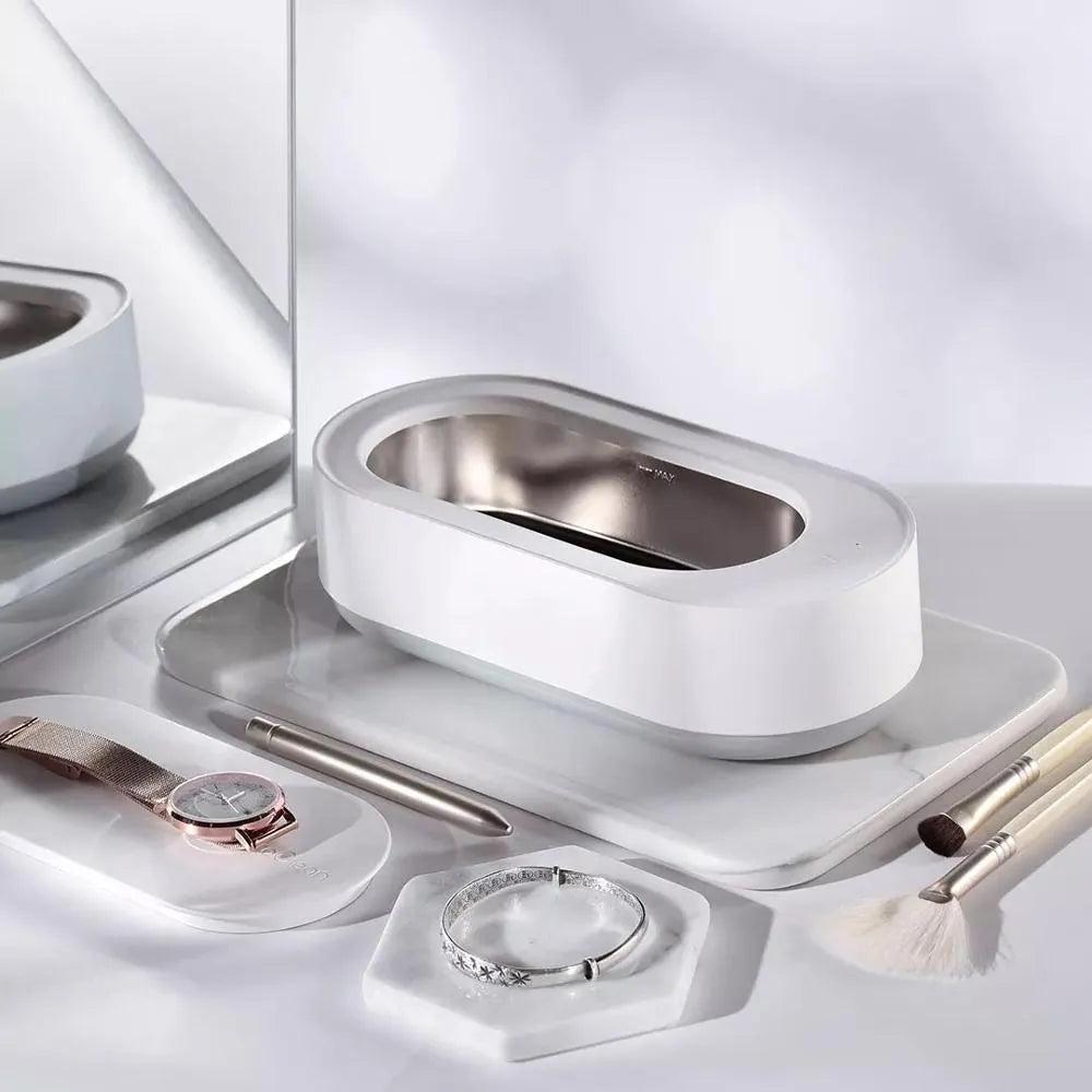 White portable ultrasonic cleaner with stainless steel tank for jewellery glasses watch cleaning