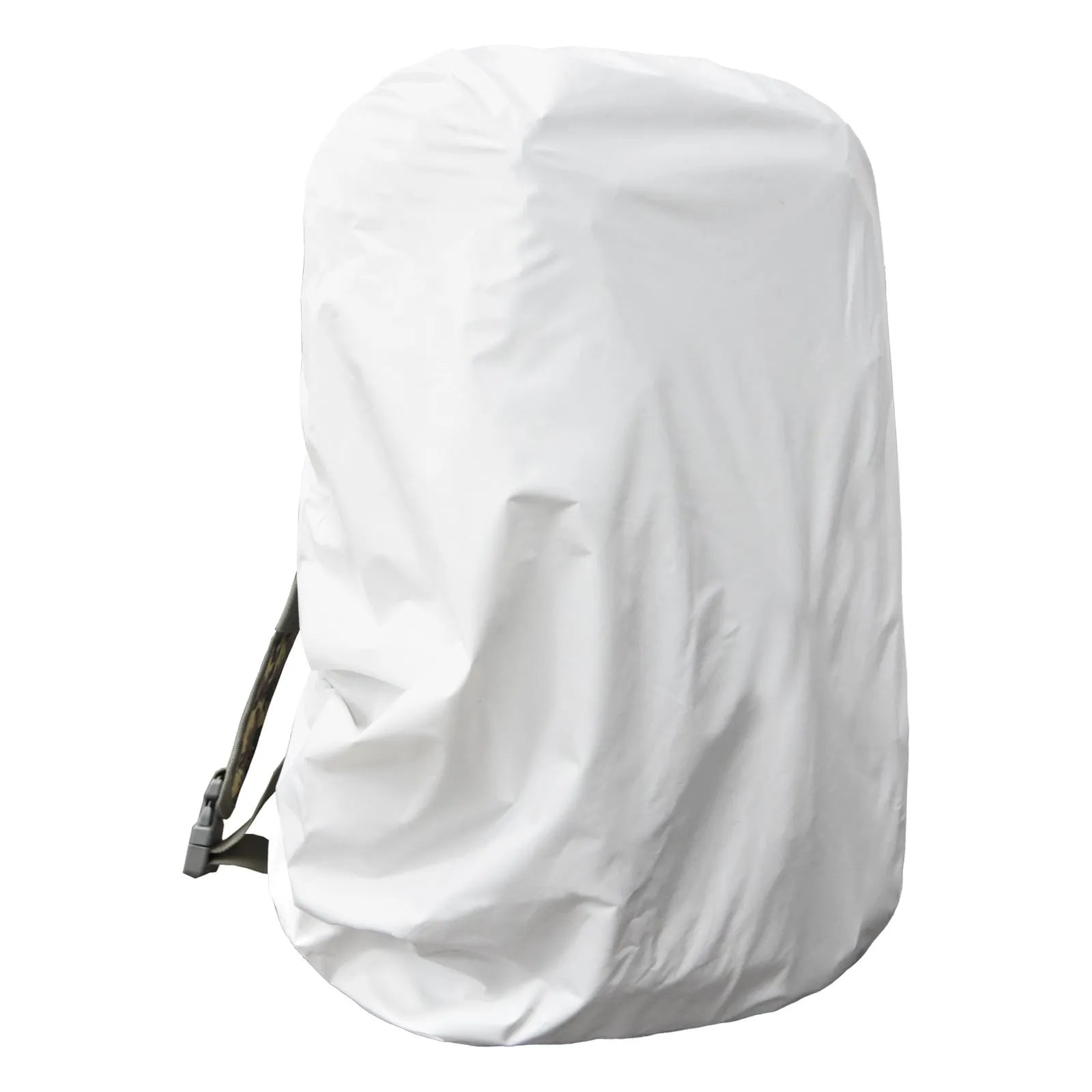 Army Green waterproof rain cover for an 80-litre outdoor backpack on a hiking trail.