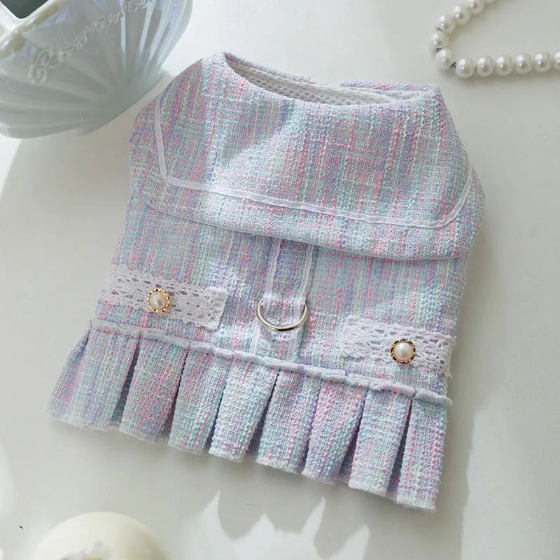 Polyester pet clothes for small dogs and cats in purple and pink colours with four size options