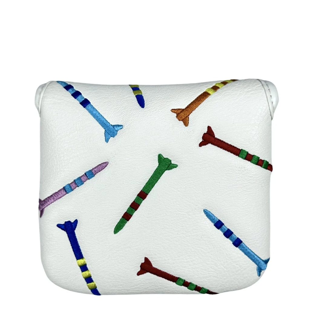 Rocket pattern square putter protective sleeve in black and white PU leather for golf club storage