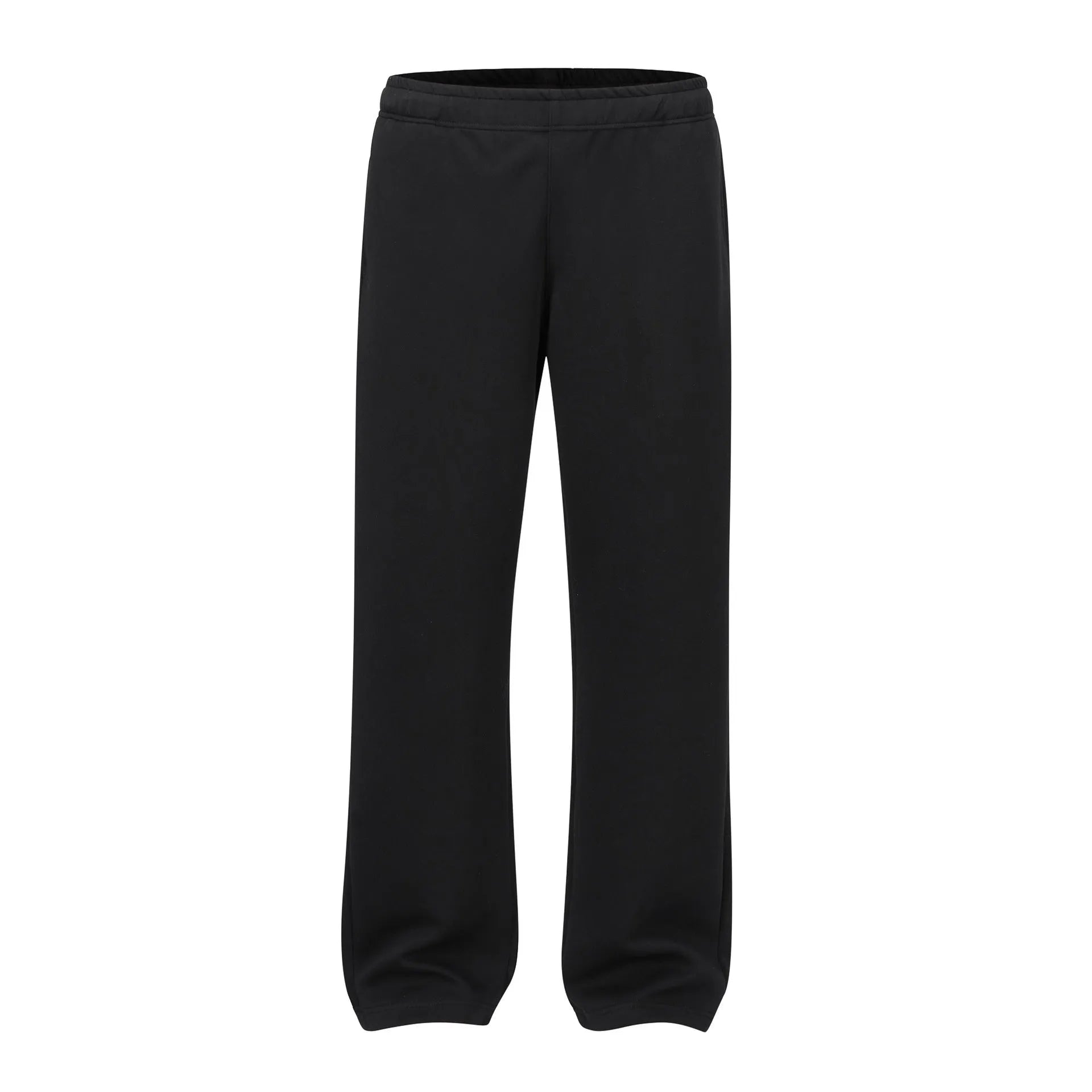 Men's grey straight-leg casual trousers showing wide-leg loose fit and mid waist design