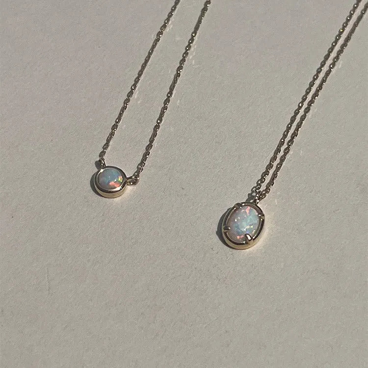 S925 silver geometric oval opal pendant necklace with choice of gold or white gold plating