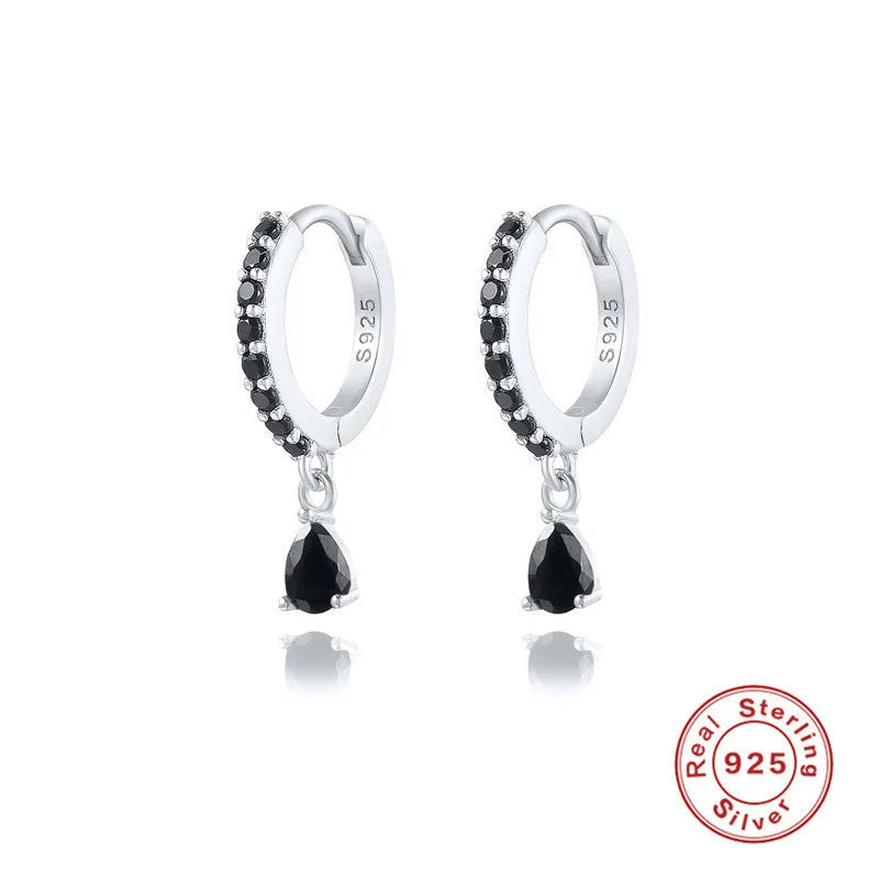 Geometric water drop earrings in Sterling Silver with electroplated gold finish and purple diamond stones