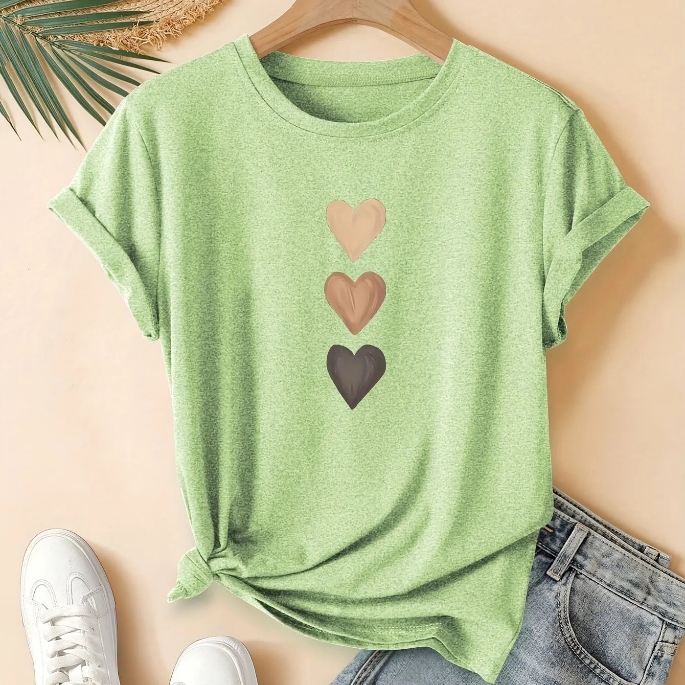 Women's art retro print cotton t-shirt in dark grey, showing short sleeves and round neck.