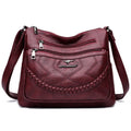 Soft PU leather shoulder bag in horizontal square shape with large capacity and zippered compartments