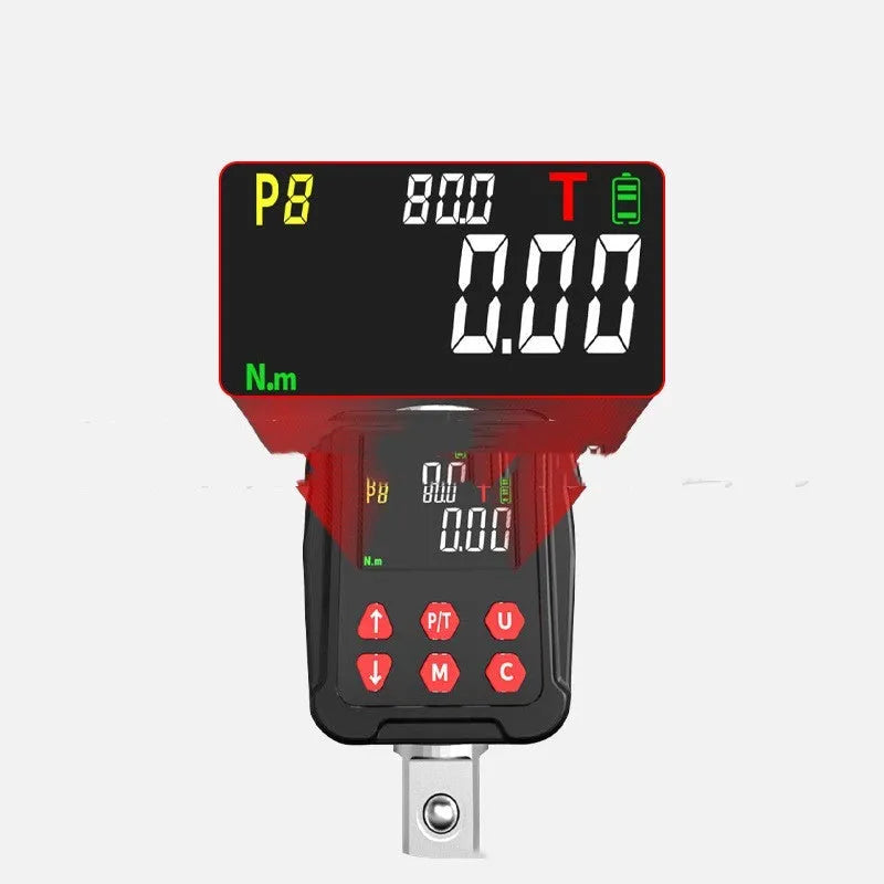 Digital torque meter with 1/2 inch square drive and display showing torque measurement