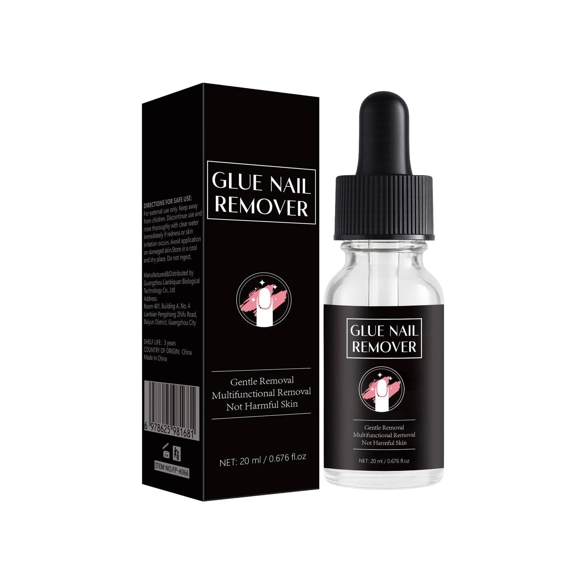 20ml bottle of FP-A066 nail glue remover appliance with solvent-based formula
