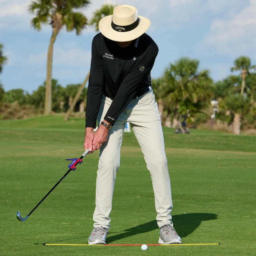 Plastic golf swing plane training simulator for practice drills