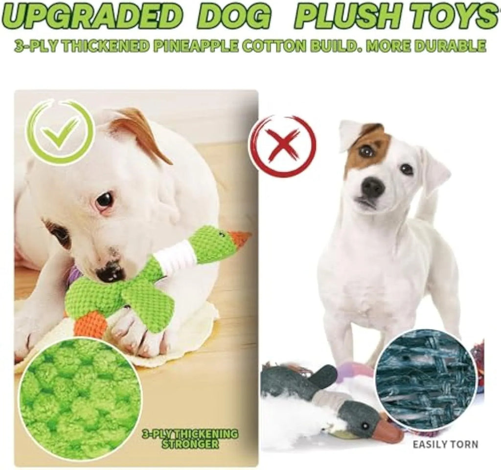Blue durable duck dog plush toy with squeaker for large breed dogs and teething puppies