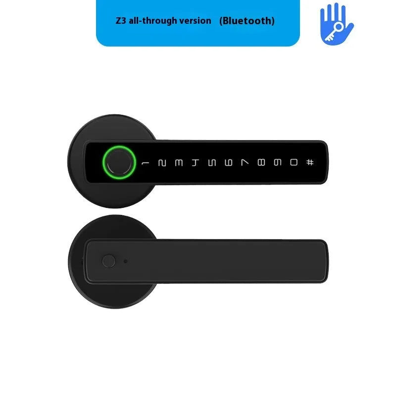 Black spherical handle smart door lock with fingerprint scanner and keyhole for wooden interior doors