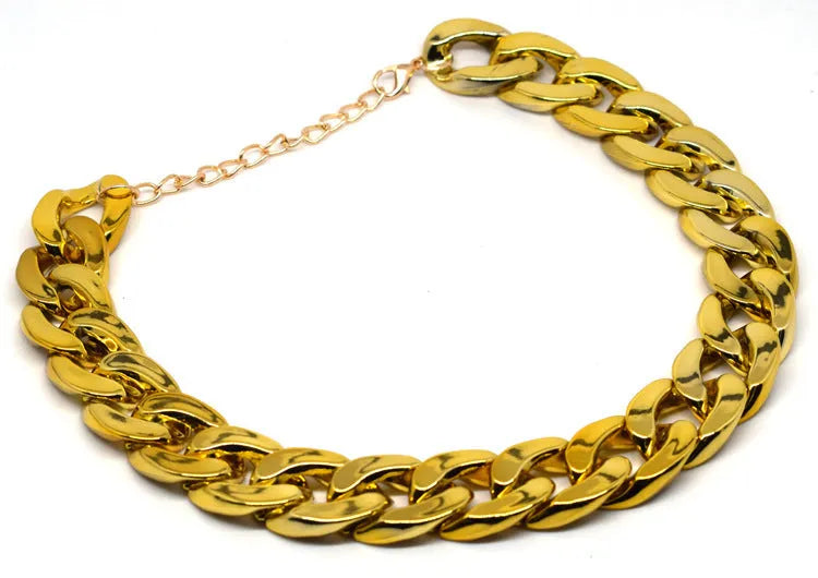 Gold twisted chain dog collar with buckle on a white background, showing adjustable size from 21cm to 50cm.