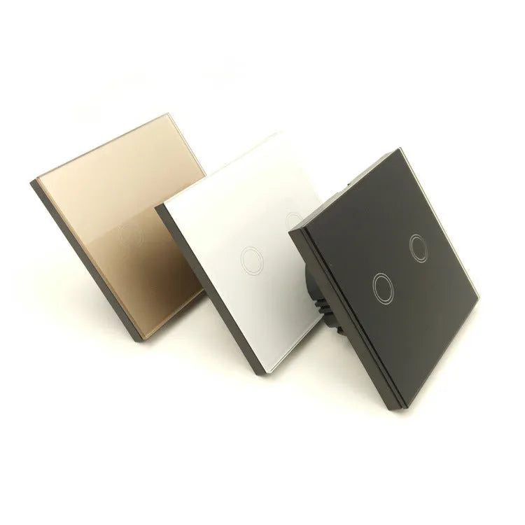 Touch switch 86-type panel in black, golden or white with tempered glass surface for lighting control