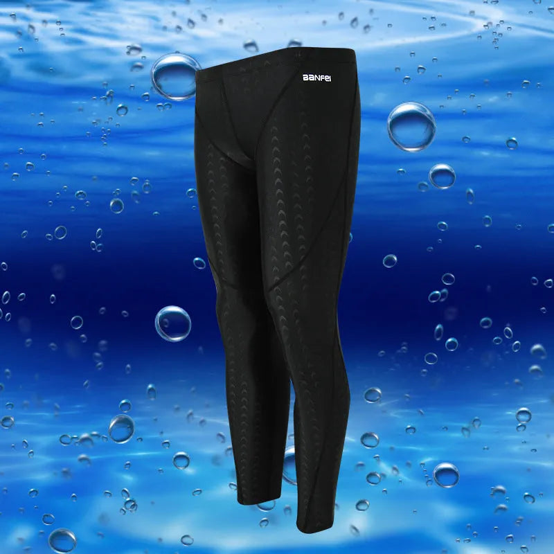 Men's nylon cropped swimming trunks in black with green line pattern