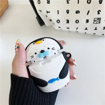 Silicone protective case for AirPods 1 2 generation with cartoon penguin design and hook