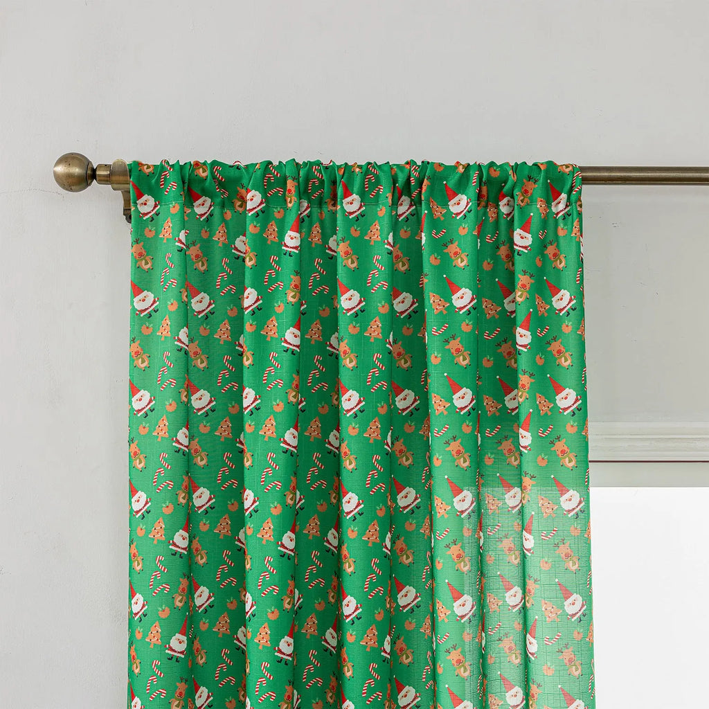 Christmas Snowman Angel print curtain in red with cartoon figures, 1 metre wide