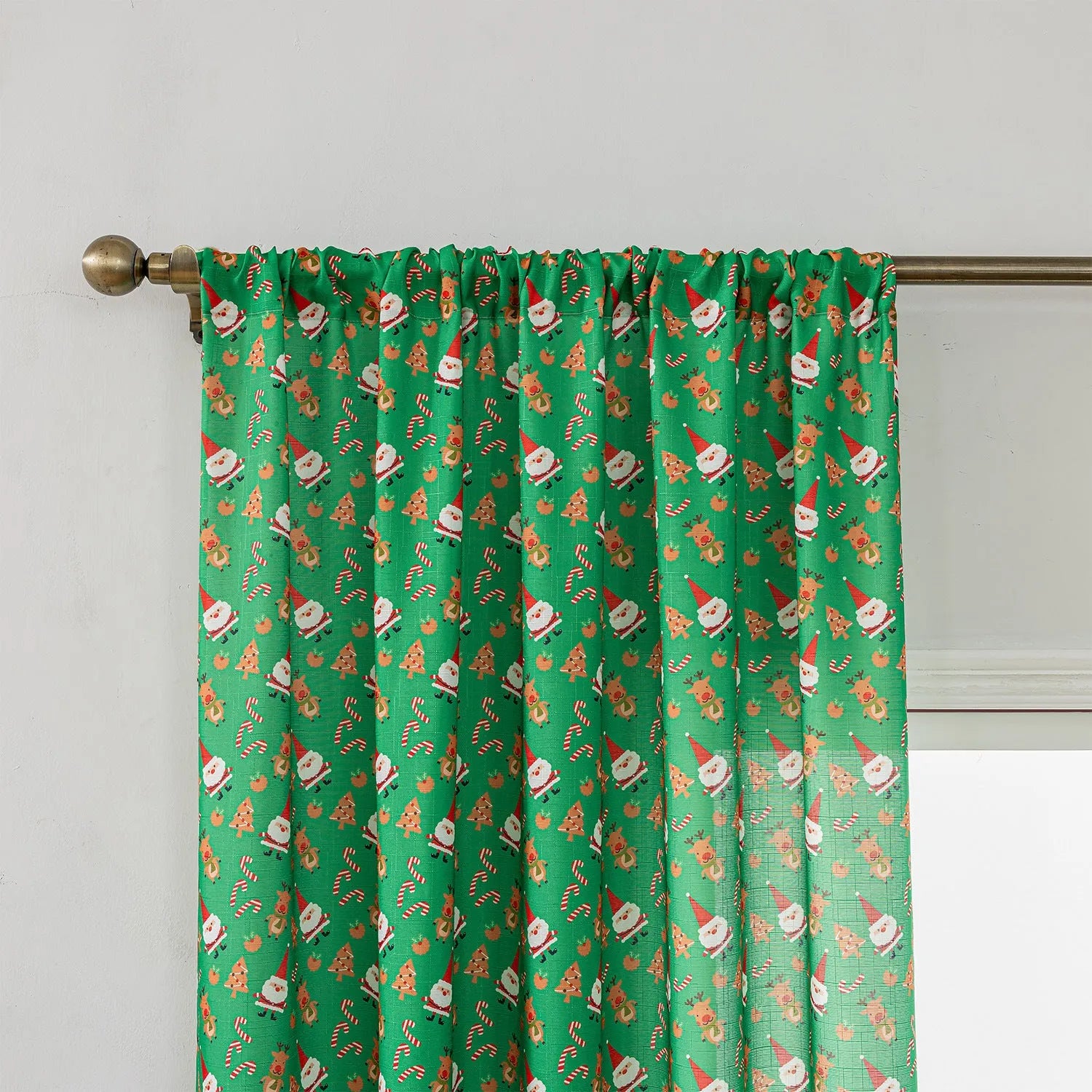 Christmas Snowman Angel print curtain in red with cartoon figures, 1 metre wide