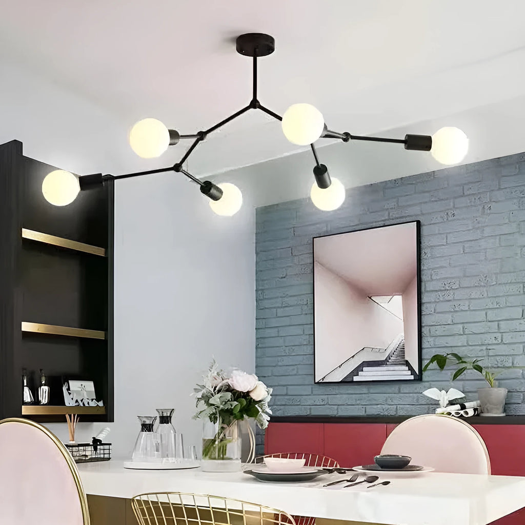 Nordic style iron ceiling lamp with multiple light heads in black or white finish