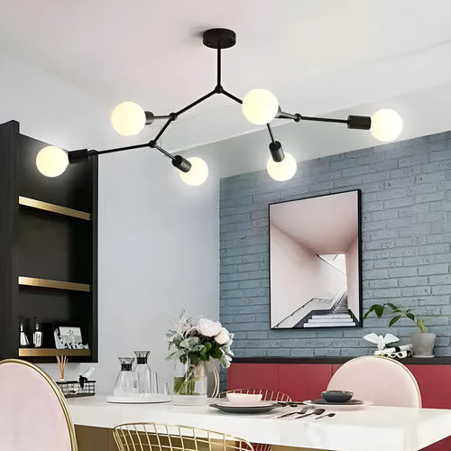 Nordic style iron ceiling lamp with multiple light heads in black or white finish