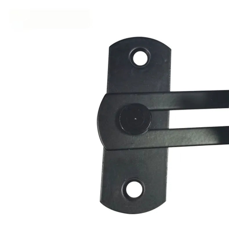 Heavy-duty stainless steel barn door hasp lock with flat shackle, shown at a 90-degree angle.