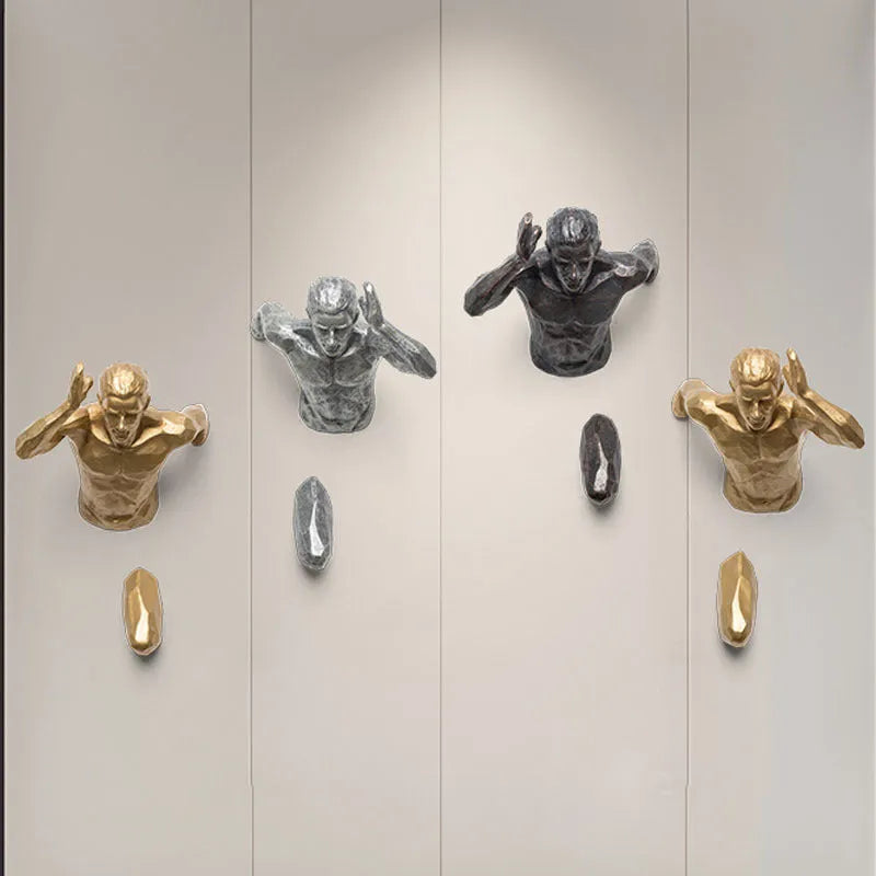 Resin character wall hanging wall decoration in modern simple style copper colour left facing