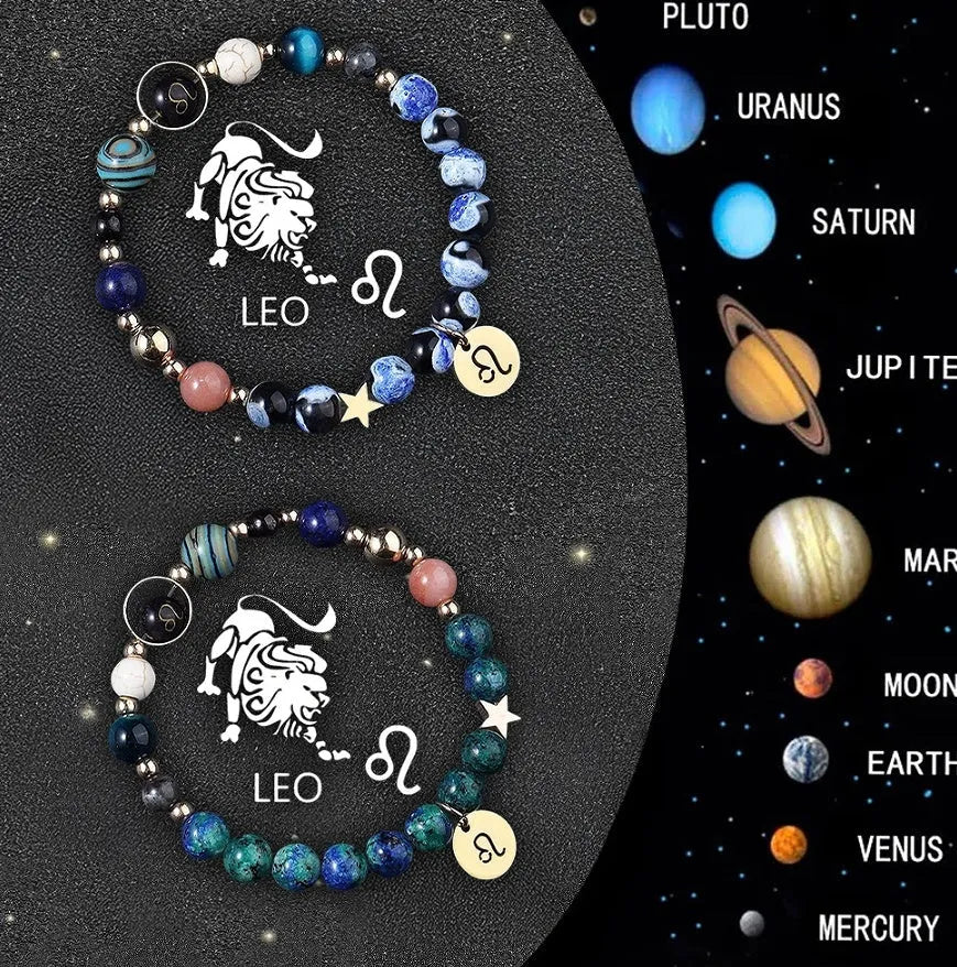 Set of two beaded bracelets made from natural stone, representing Chinese zodiac signs.