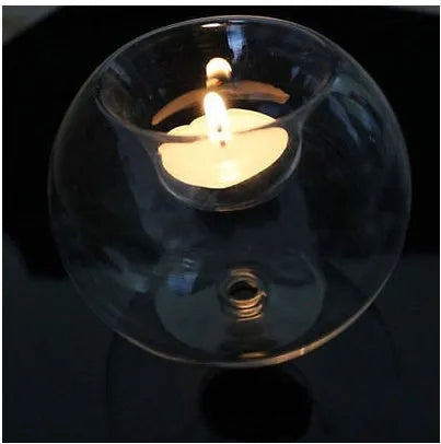 Handmade European style round hollow glass candle holder in three sizes