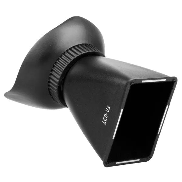 Black magnetic camera LCD viewfinder amplifier attached to a DSLR, showing 2.8x screen magnification.