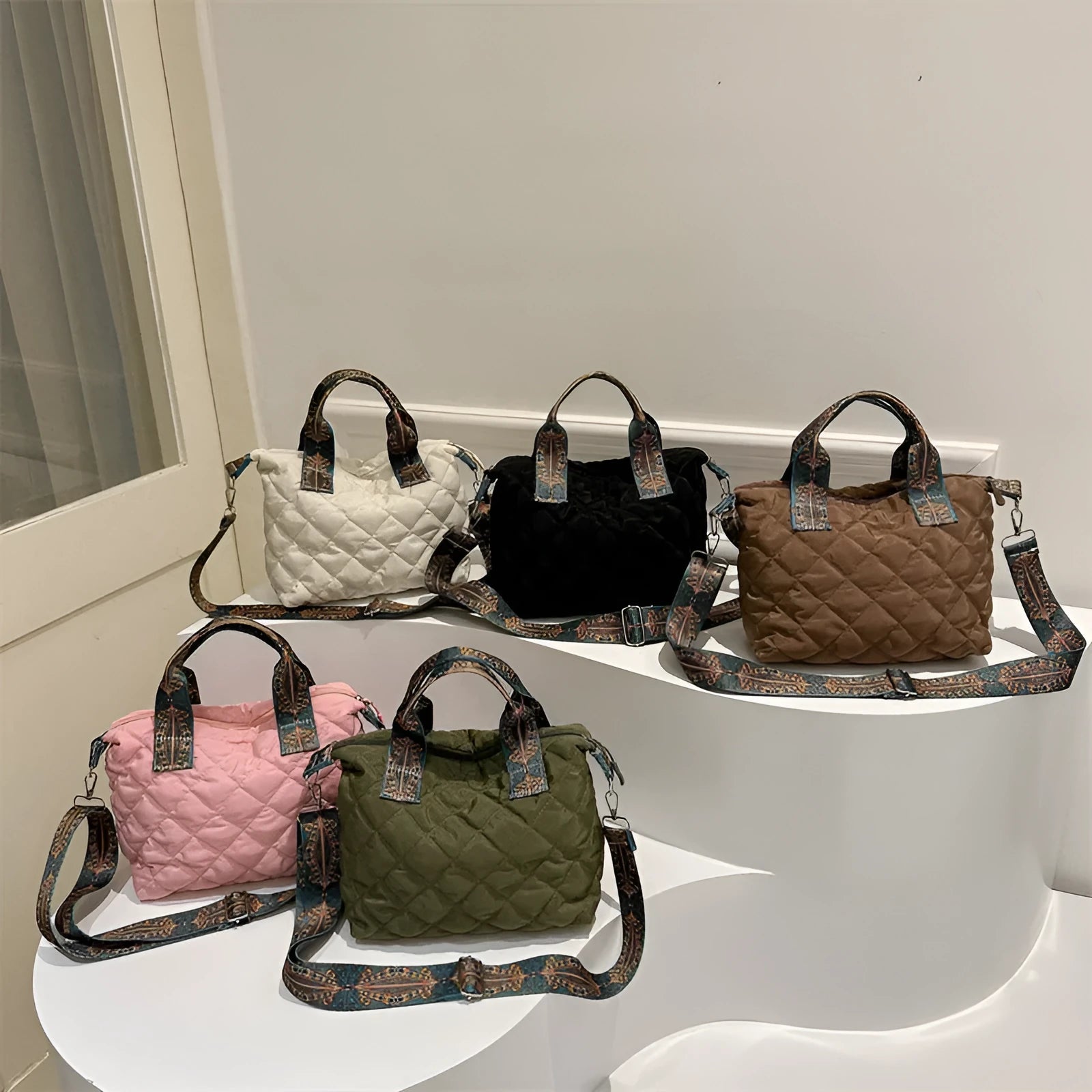 Oxford cloth shoulder messenger bag in horizontal square shape with sandwich pocket and single strap