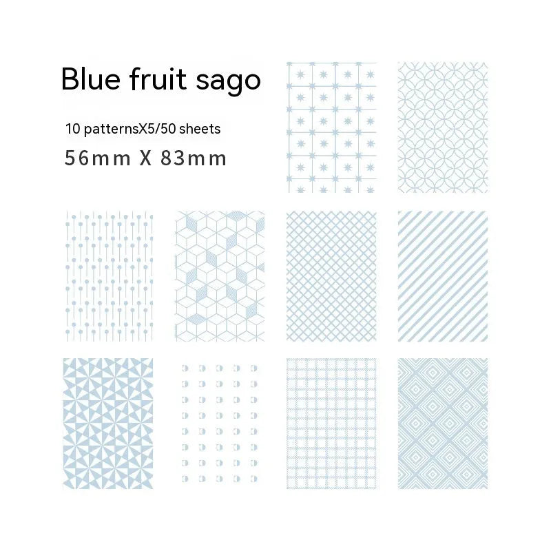 Retro collage note papers in dessert colours including red plum cheese and blue fruit bitter cassava