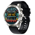 Apple iOS smart watch with Bluetooth calling on wrist, showing bamboo steel strap option.