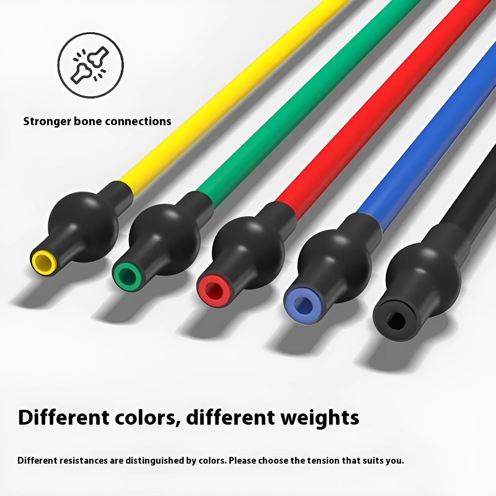 Adjustable chest expander with colour-coded TPE tension ropes showing yellow, green, red, blue, and black resistance levels