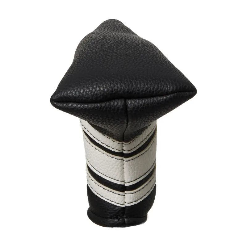 Black PU leather golf head cover case with zippered closure for push rod protection
