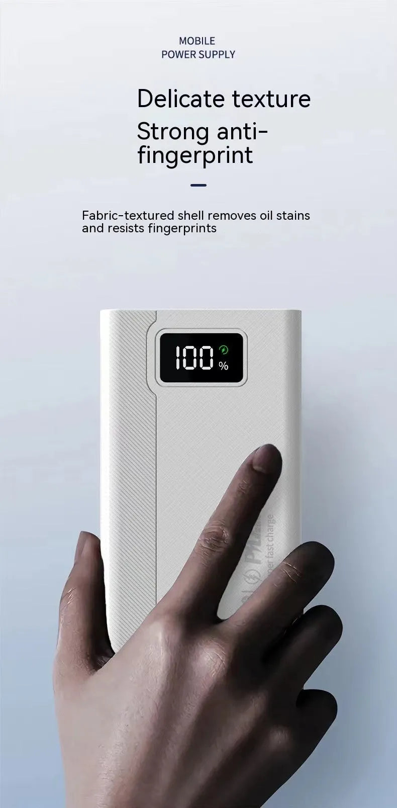 Large capacity power bank portable charger in black or white plastic housing