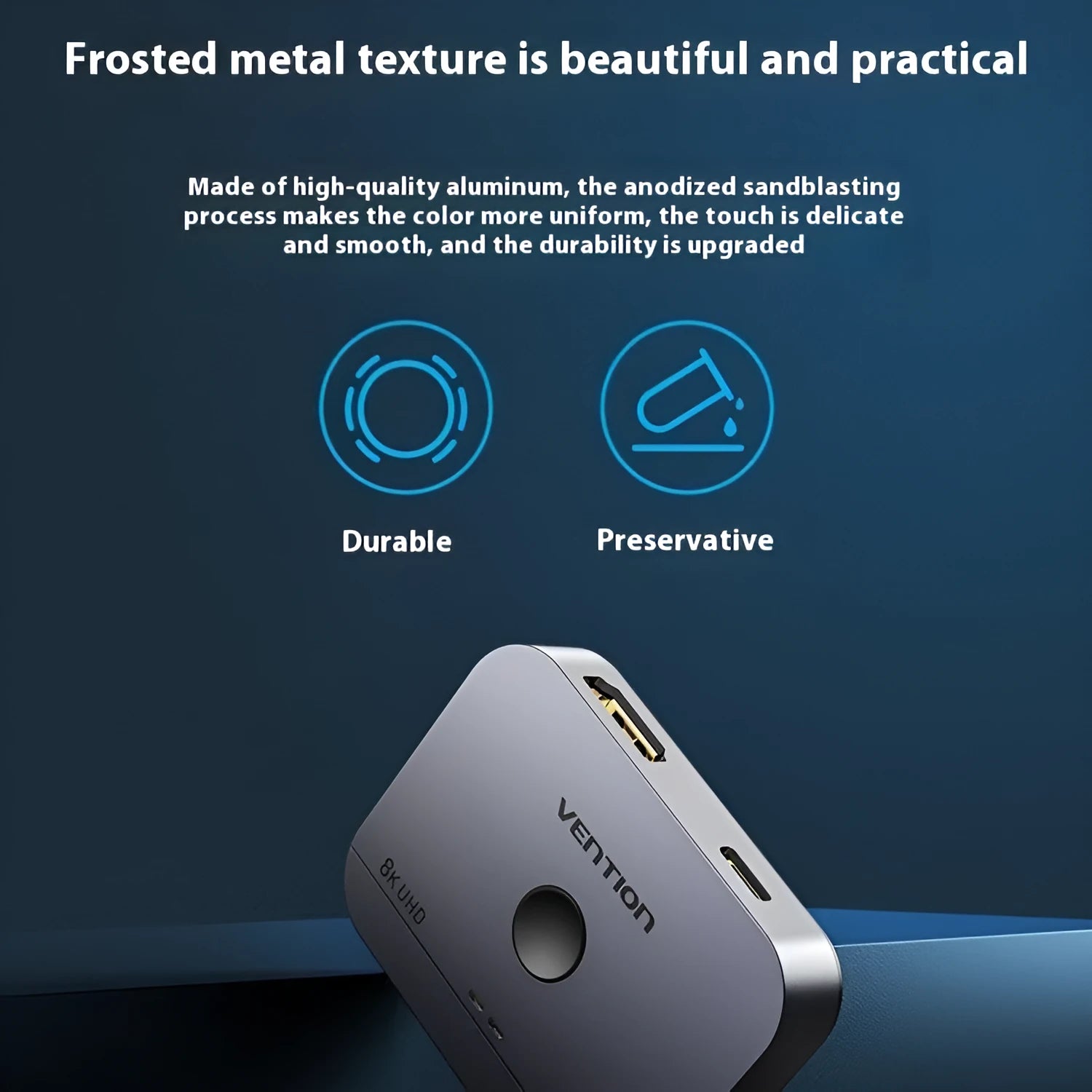 Alloy metal computer audio video converter for HD two-way conversion to television, in black or grey.