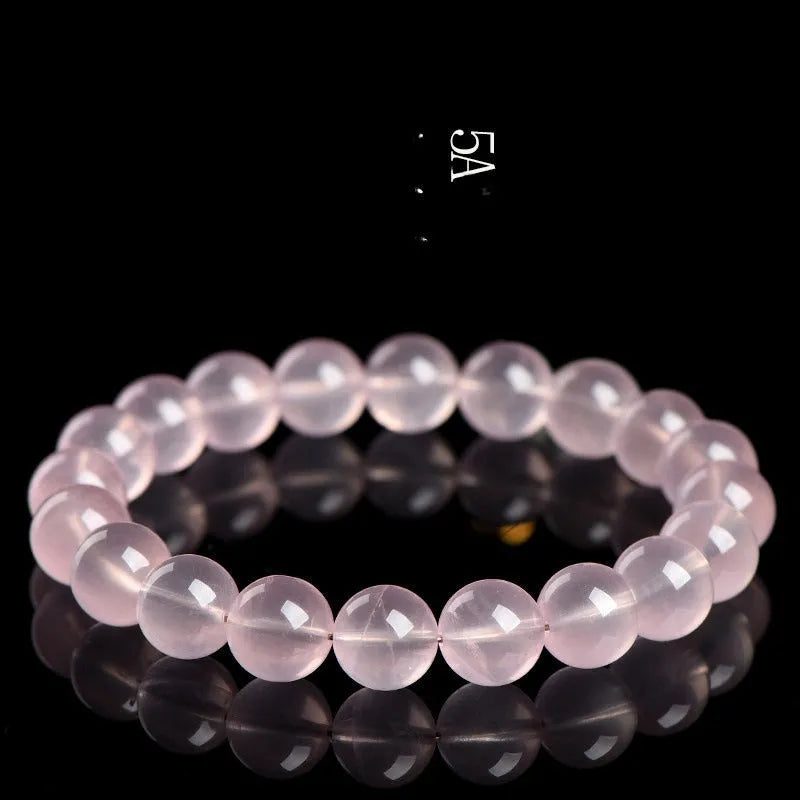 Natural crystal round beads women's bracelet with polished pink beads in single circle design