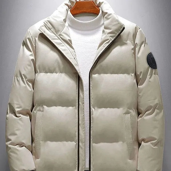 Men's casual Korean-style cardigan cotton-padded coat jacket in green, polyester fibre winter outerwear