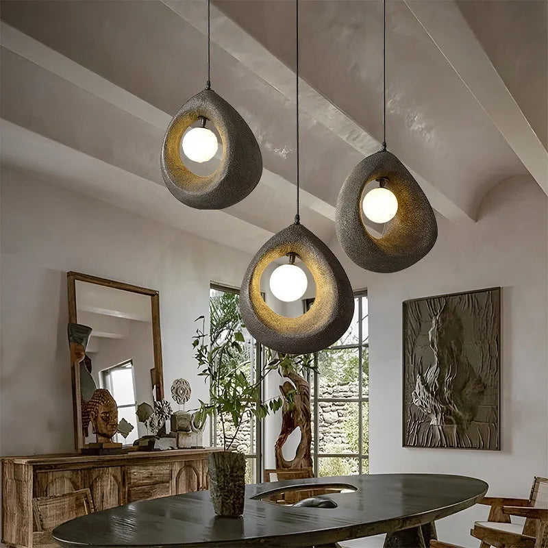 Retro pendant chandelier with milky white rectangular lampshade in modern dining setting
