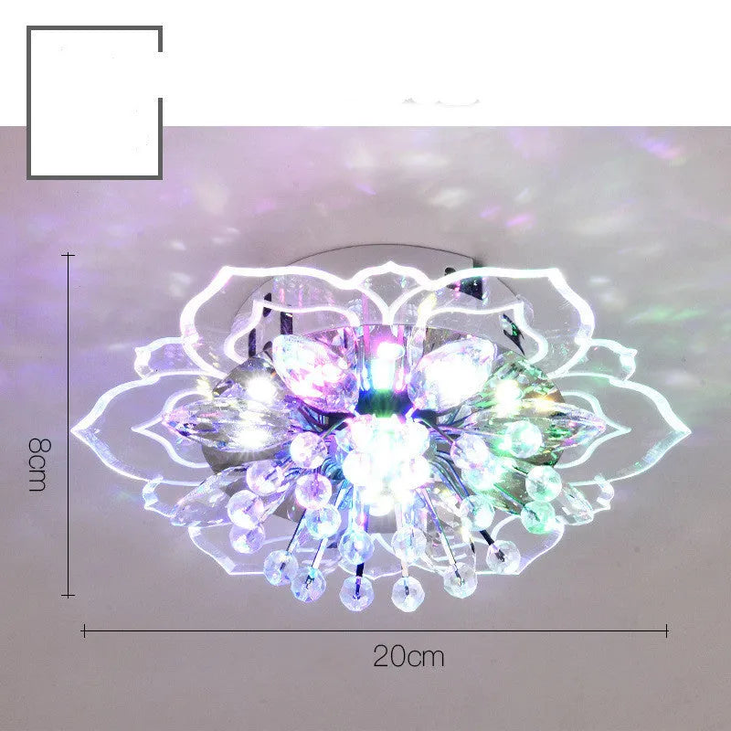 Modern crystal ceiling lamp with flower-shaped shade and 9W LED light in white, coloured, or warm light options