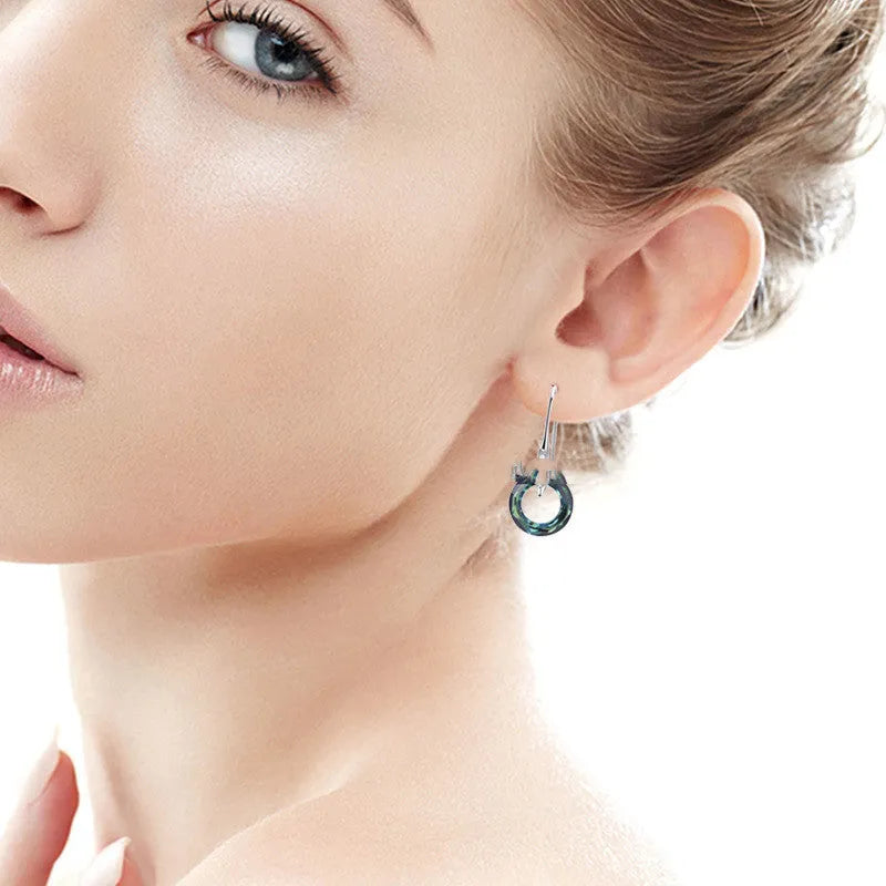 Austrian crystal S925 silver drop earrings with diamond ear hook in white colour, 14mmx32.5mm, manual inlay