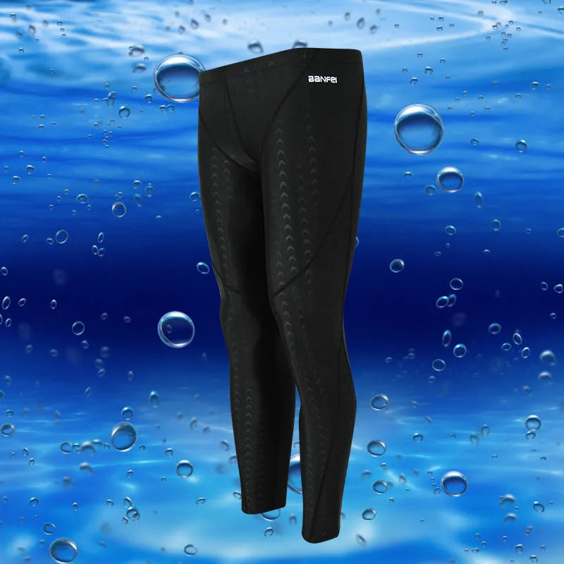 Men's nylon cropped swimming trunks in black with green line pattern